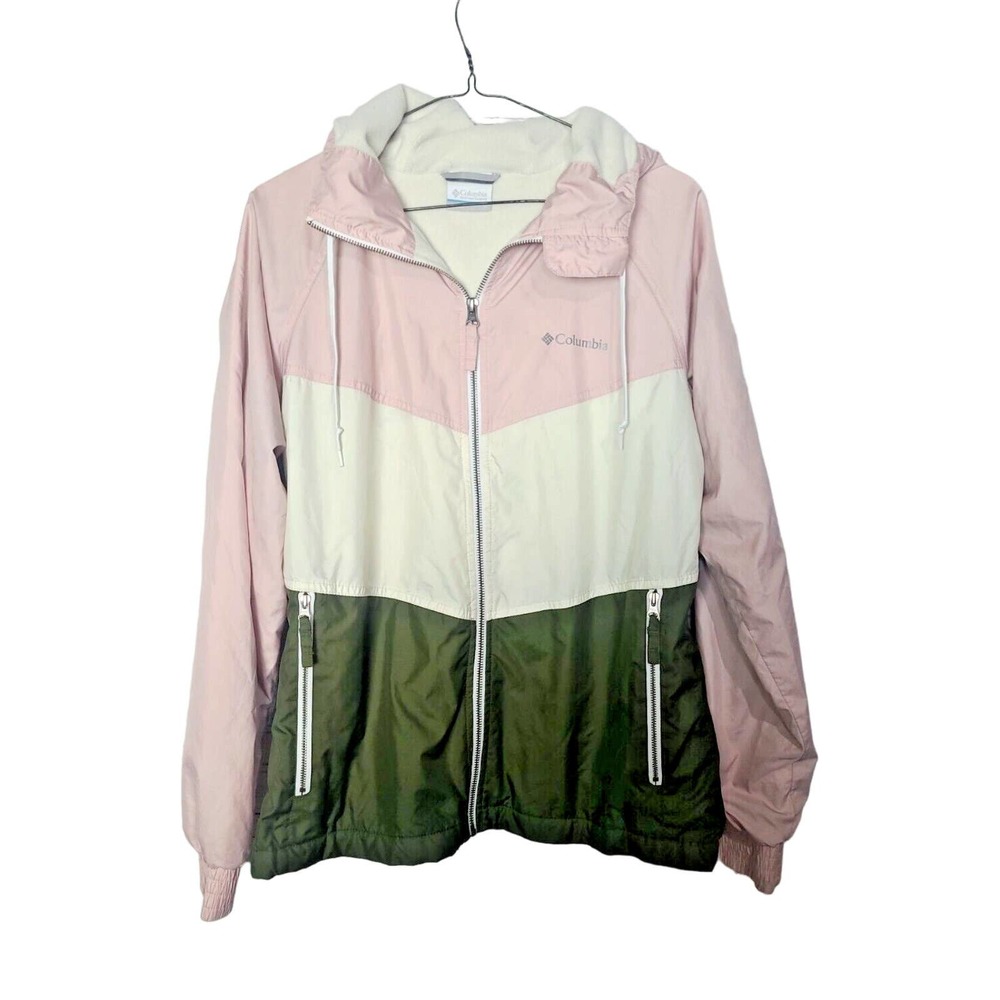 Columbia Pink Ivory Zip Up‎ Lined Hoodie Windbreaker Jacket Womans Size Medium